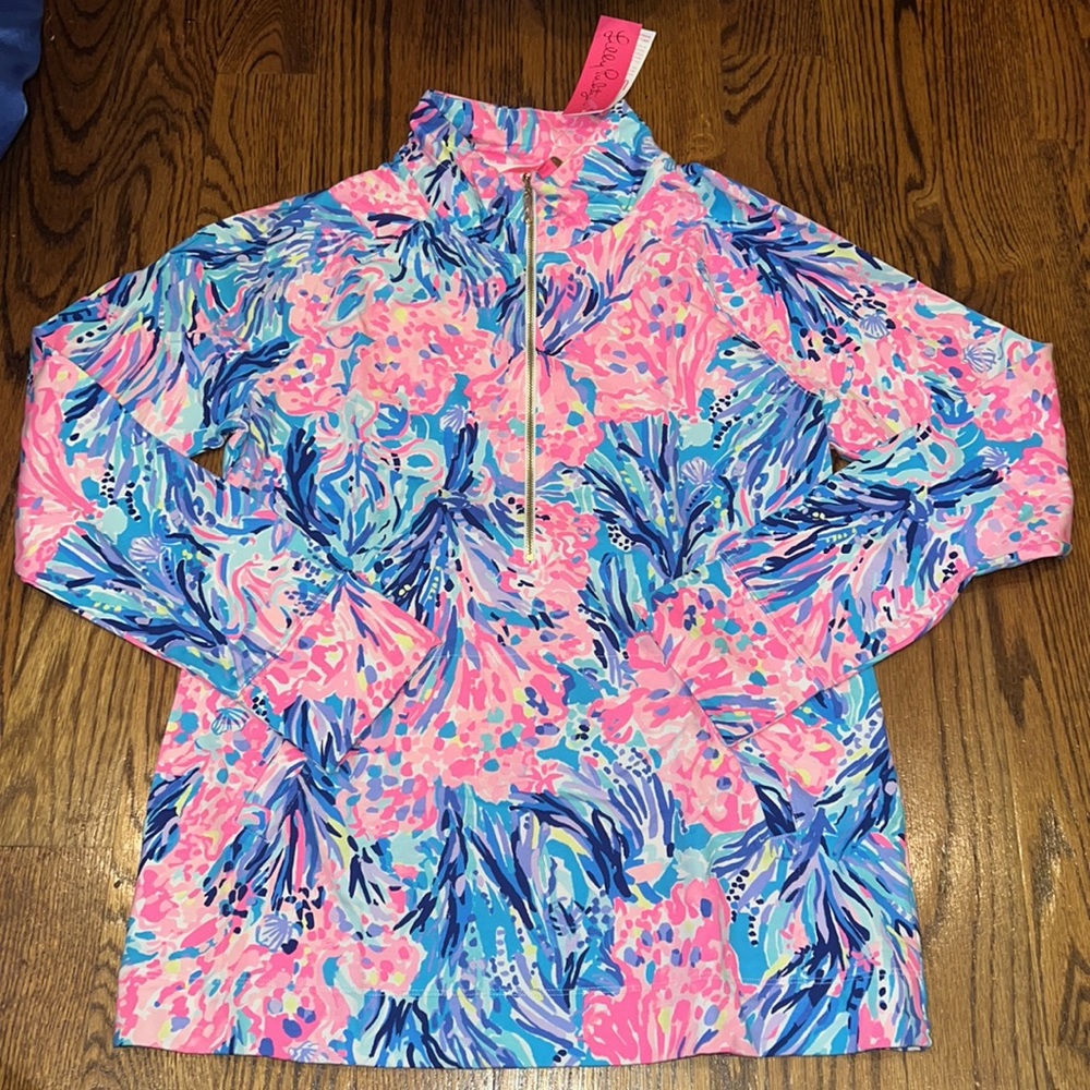 Lilly Pulitzer UPF 50+ Skipper Popover in Periwinkle Purple Fan Sea Pants Large - Picture 2 of 6